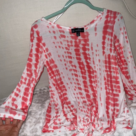 VALENTINES RED & WHITE tie dye blouse CREW NECK with knot tie long sleeve blouse - Picture 2 of 9